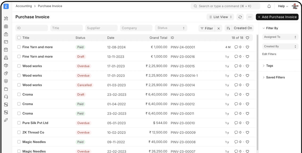 ERPNext v16 - Gestión de compras y procesos integrados