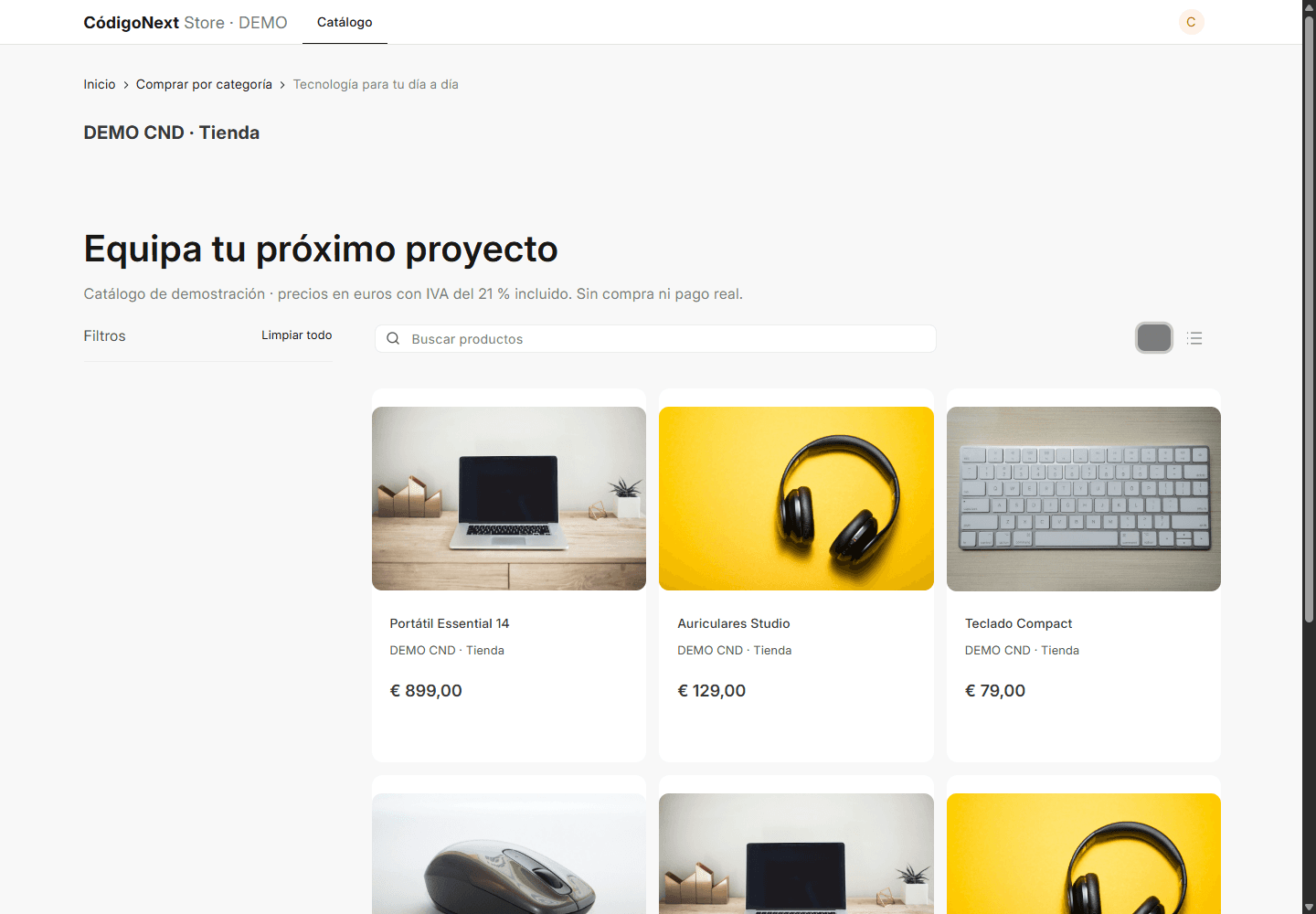 Catálogo de una tienda online de demostración conectada a ERPNext, con productos, precios y el mismo stock que la tienda física