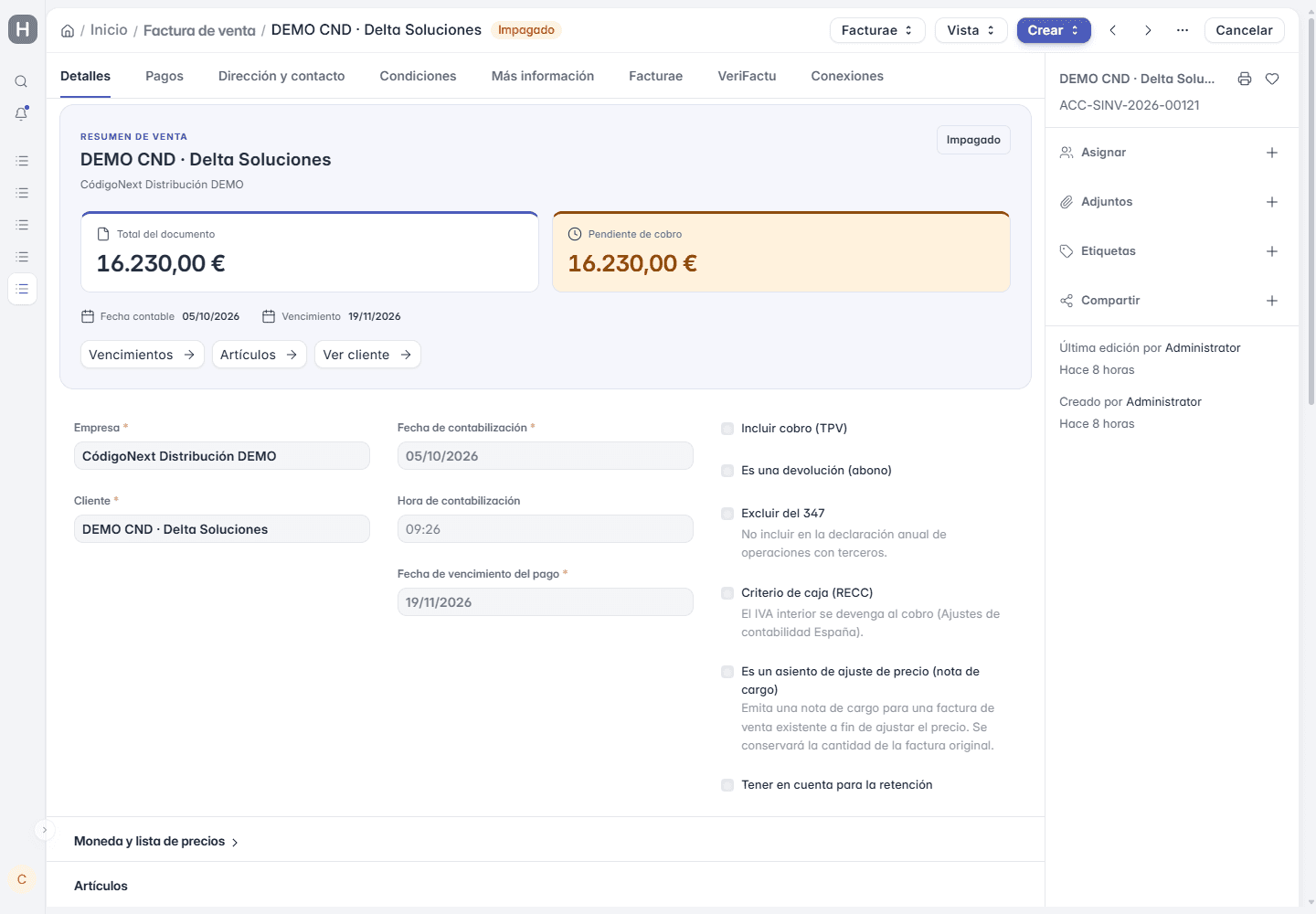 Factura de venta DEMO en ERPNext