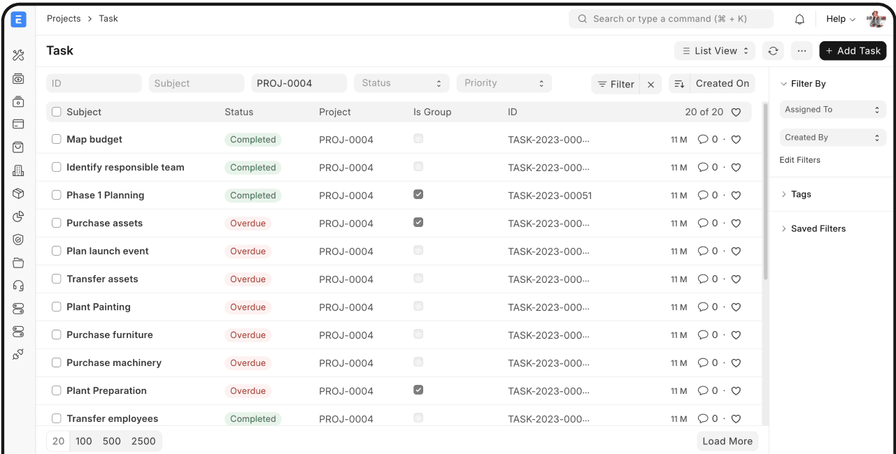 ERPNext v16 - Módulo de proyectos con vista Gantt y Kanban para empresas tech